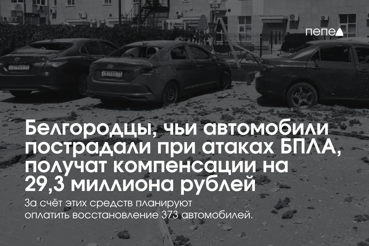 Власти региона выделят 29,3 млн ₽ на выплаты владельцам 373 автомобилей, пострадавших при обстрелах и атаках беспилотников; в среднем по 78,5 тыс. ₽ на машину.