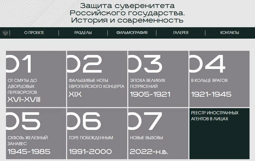 Министерство юстиции запустило сайт с онлайн‑версией выставки, где в восьми исторических разделах от XVI века до наших дней представлены предполагаемые «враги государства», включая карточки людей и организаций, отмеченных как иностранные агенты.