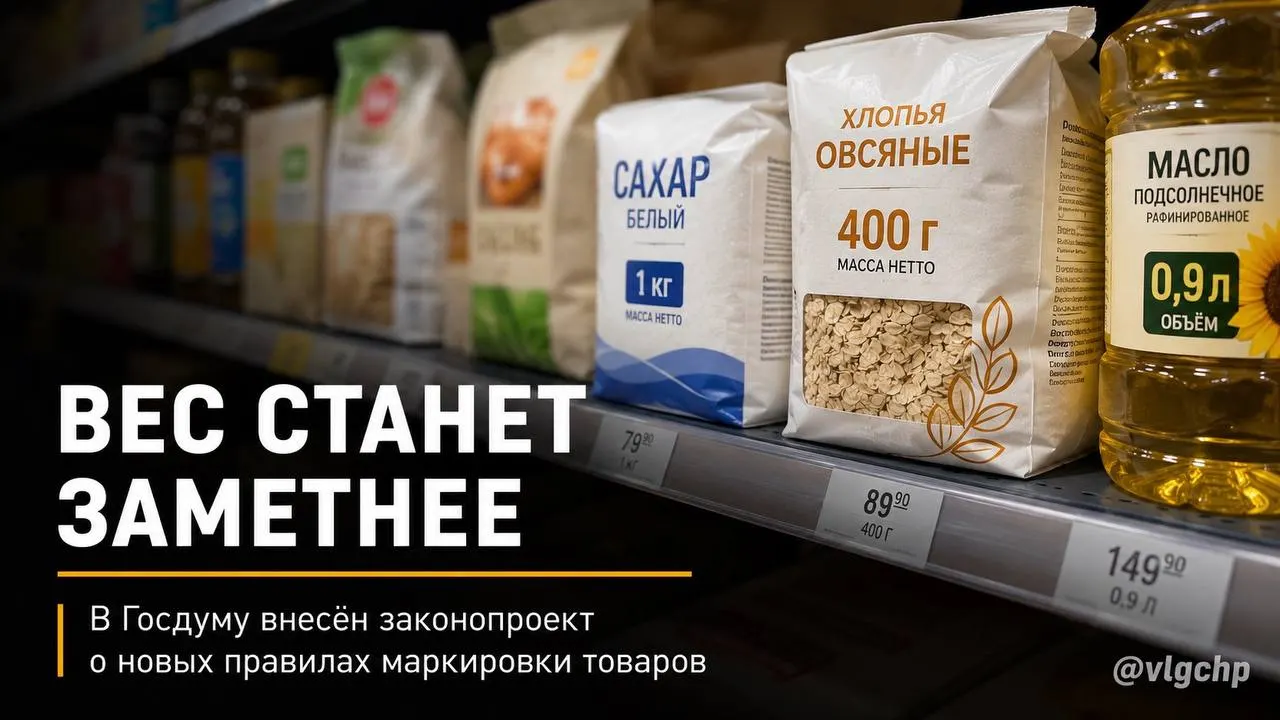 Производителям предлагают обязать указывать вес и объём крупным шрифтом на лицевой стороне упаковки и уменьшать тару вместе с сокращением содержимого; устанавливается минимальный размер информации о массе и объёме на ценниках.