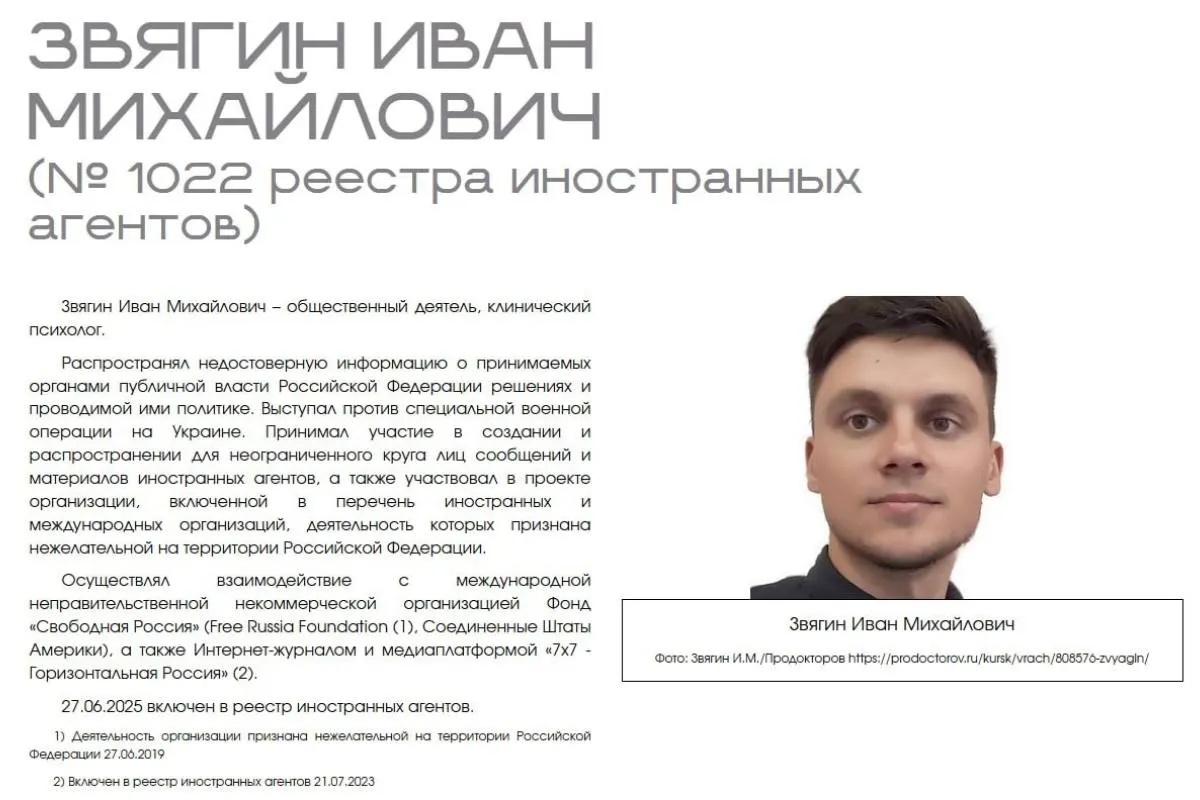 Экс‑советник мэра Курска требует защиты чести и возмещения ущерба после того, как Министерство юстиции в экспозиции на своём сайте публично присвоило ему статус иностранного агента и классифицировало по профессиональной деятельности.